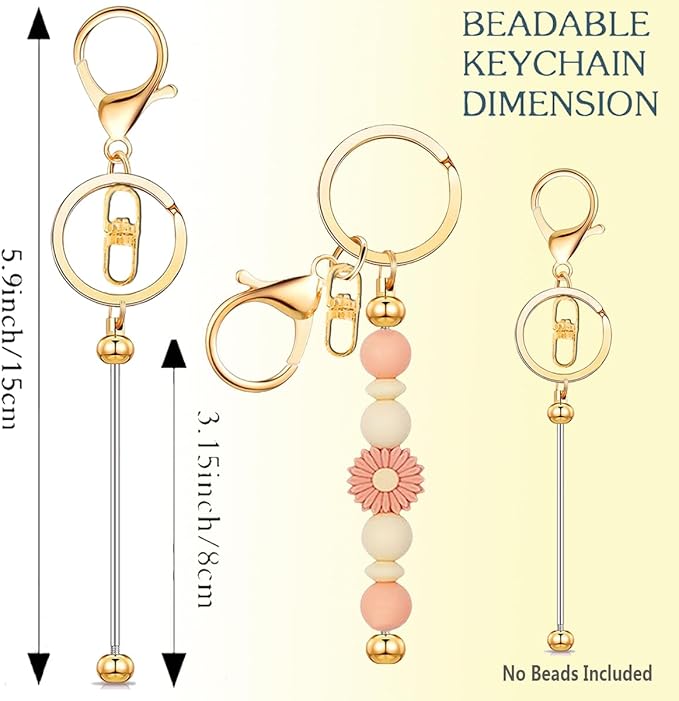 6 Pcs Beadable Keychain Bars Bulk for Beads DIY Blank Keychain Metal Beaded Keychains for Bead Key Chain Making Kit Crafts Gift Gold
