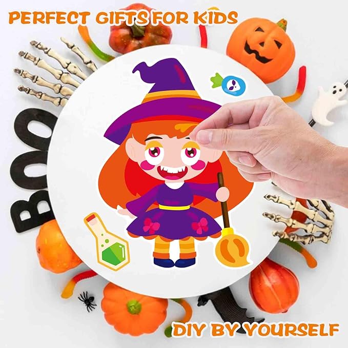 24 pcs halloween make-a-face stickers for kids make your own stickers halloween party favors trick or treat party game crafts activities