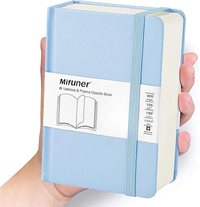 Mix Media Pad,3.5"x5.5" Small Hardcover Leather Art Sketchbook,105 GSM 200 Sheets/400 Pages Acid Free Artistic Painting Drawing Sketching Writing Paper, Handy Pocket Journal Notebook.Blue