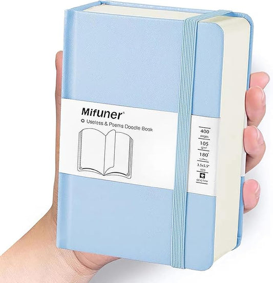 Mix Media Pad,3.5"x5.5" Small Hardcover Leather Art Sketchbook,105 GSM 200 Sheets/400 Pages Acid Free Artistic Painting Drawing Sketching Writing Paper, Handy Pocket Journal Notebook.Blue