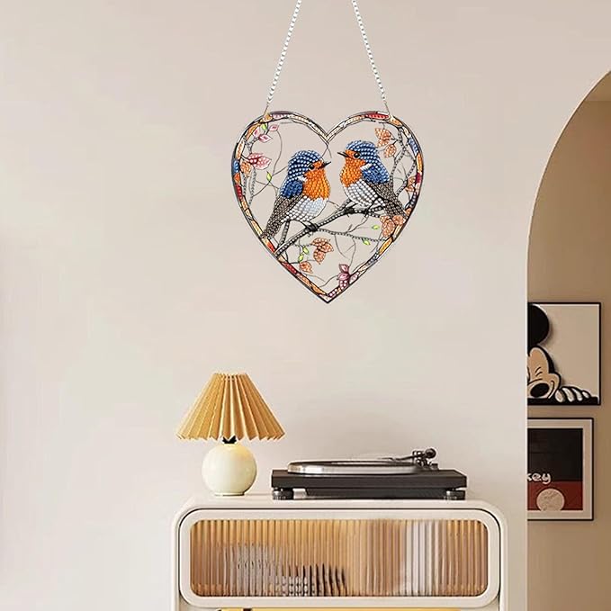 ZeeLionArt Hanging Diamonds Art kit for Adult,Valentine's Day Bird Pendant Diamonds Painting Art Kit,7.6x7.6inch Acrylic Diamonds Painting Board Kit Ornament, Special Crystal Diamond Hanging Ornament