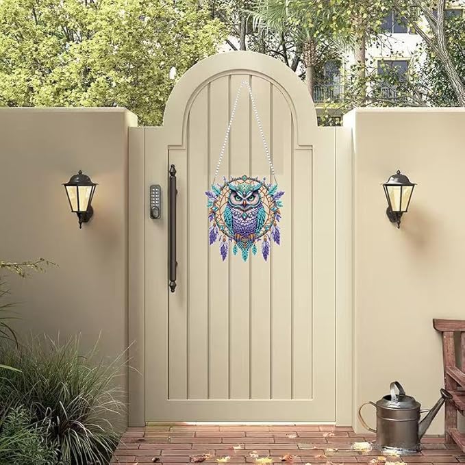 Masendp Owl Diamond Painting Hanging Decoration Kit, DIY Special-Shaped Rhinestone Window Hanging Kit, Suitable for Home and Garden Wall Decoration Gifts