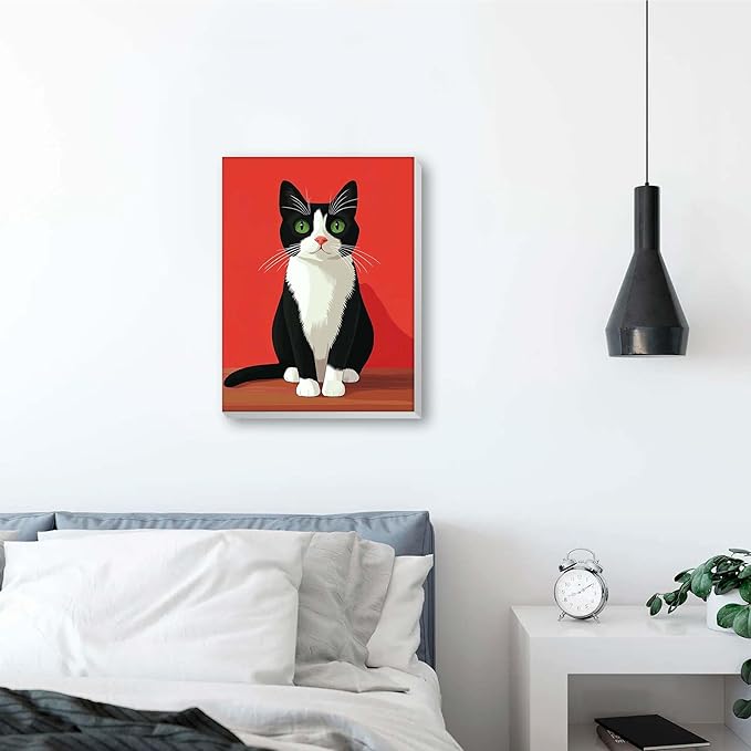 Reofrey Framed Paint by Numbers Kit for Adults & Beginner - 8x8Inch Canvas Cat Paint by Numbers - Animals Educational & Creative Art Set for Beginners - Perfect for Home Wall Decoration