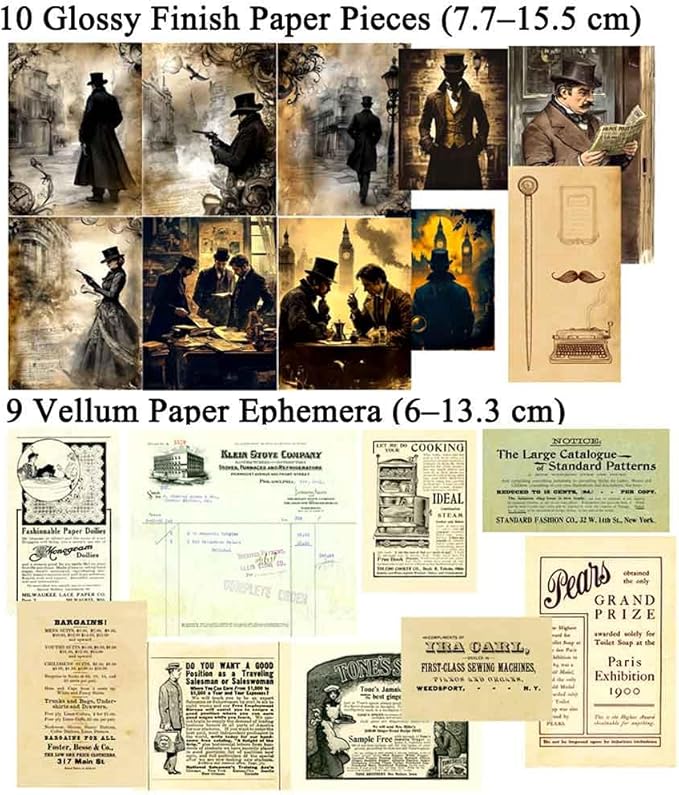 42Pcs Detective Gothic Scrapbook Paper Sheets for Junk Journal Supplies, Vintage Aesthetic Ephemera for Journaling, Decoupage, Scrapbooking, Dark Academia Wall Collage Room Decor Kit