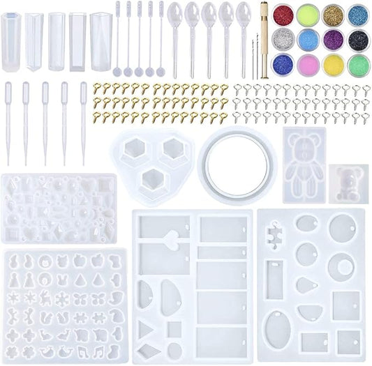 EuTengHao 229Pcs DIY Jewelry Casting Molds Tools Set More Than 120 Designs Contains 8 Silicone Jewelry Resin with 70 Designs,1 Earring Molds with 25 Designs,2 Necklace Bear Molds,3 Diamonds Mold