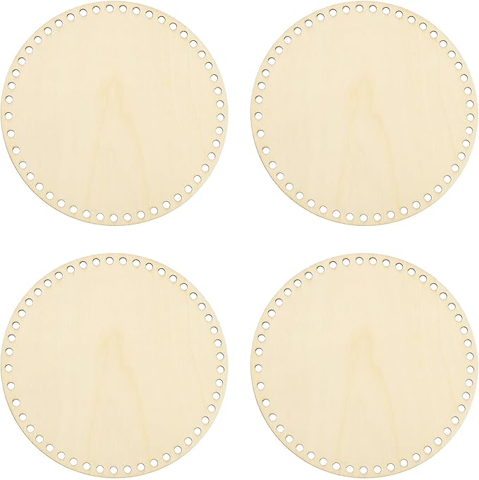 PATIKIL 8" Diameter Crochet Basket Bottom, 4Pcs Round Blank Crochet Knitting Wooden Base for DIY Craft Weaving Basket Making Supplies Home Decoration, Wood Color