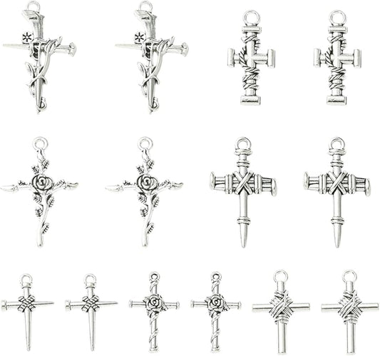 Antique Silver Cross Drink Insect Animal Theme Charms for DIY Jewelry Bracelet Necklace Earring Keychain Decor