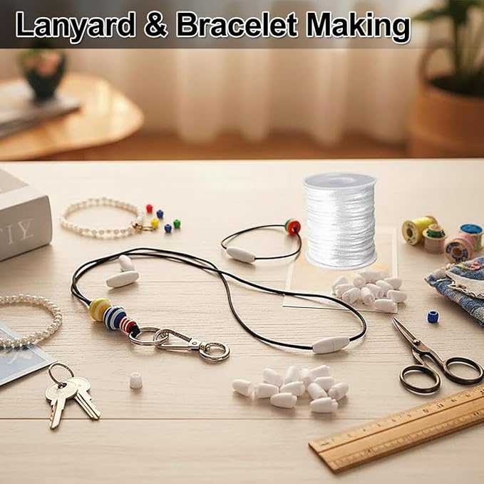 Ewparts Breakaway Clasp with Lanyard String 30 Pairs Safety Break Away Clasps Bead Barrel Connectors with 50m White Nylon String 2mm Nylon Cord for Bracelets,Necklace,Jewellry Making Craft String Kit