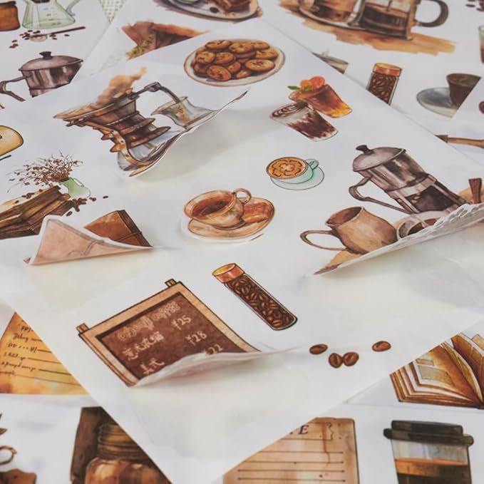 558pcs Coffee Journal Stickers, Ephemera for Junk Journaling Supplies, 50 Sheets Pre-Cut Washi Scrapbook Sticker Book for Scrapbooking, Bujo, Collage, Planners, DIY Art Crafts