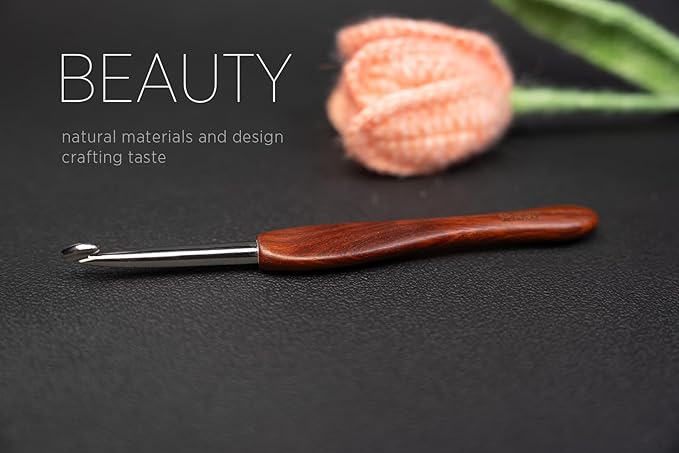 SEVENSUN Mimosa 6.5mm Single Crochet Hook, Available in 0.6mm-6.5mm, Ergonomic Hand Polished Stainless Steel Inline Pointy Wood Handle Crochet Hook for Arthritic Hands, Mother's Day Gifts for Mom