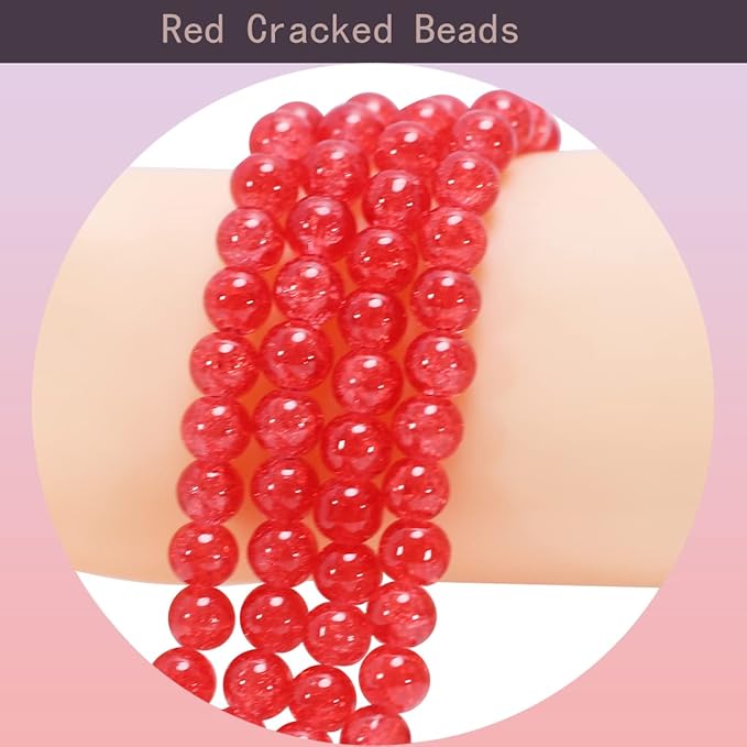 450pcs Red Crackle Glass Beads Handcrafted Round Lampwork Smooth Loose Beads for Bracelet & DIY Jewelry Making 8mm