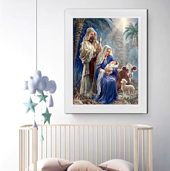 YPF 5D Christmas Nativity Scene Diamond Painting Kits for Adults Beginner, DIY Jesus was Born Diamond Art, Full Round Drill Religious Gem Art Kits, Home Wall Decor 12 x 16 Inch