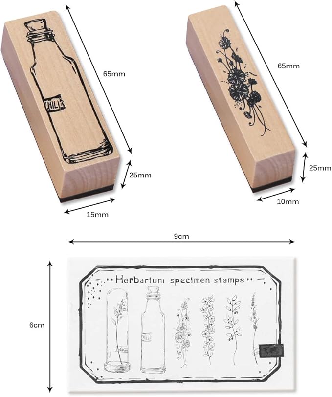 UCEC Wooden Plant Patterns Rubber Stamp, Plant and Flower Decorative Vintage Wooden Rubber Stamp Set for DIY Craft Card Scrapbooking Supplies Photo Album, Hand Book, Planner, Scrapbooking, 7Pcs