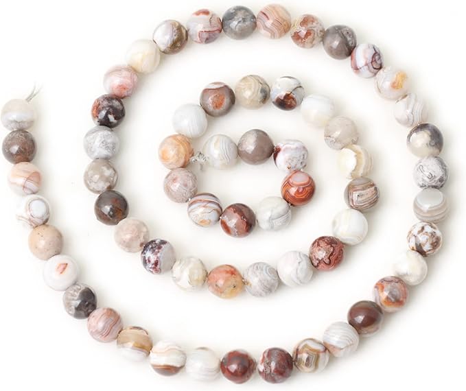 60PCS 6mm Natural Laguna Lace Agate Round Loose Beads for Jewelry Making 1 Strand 15"