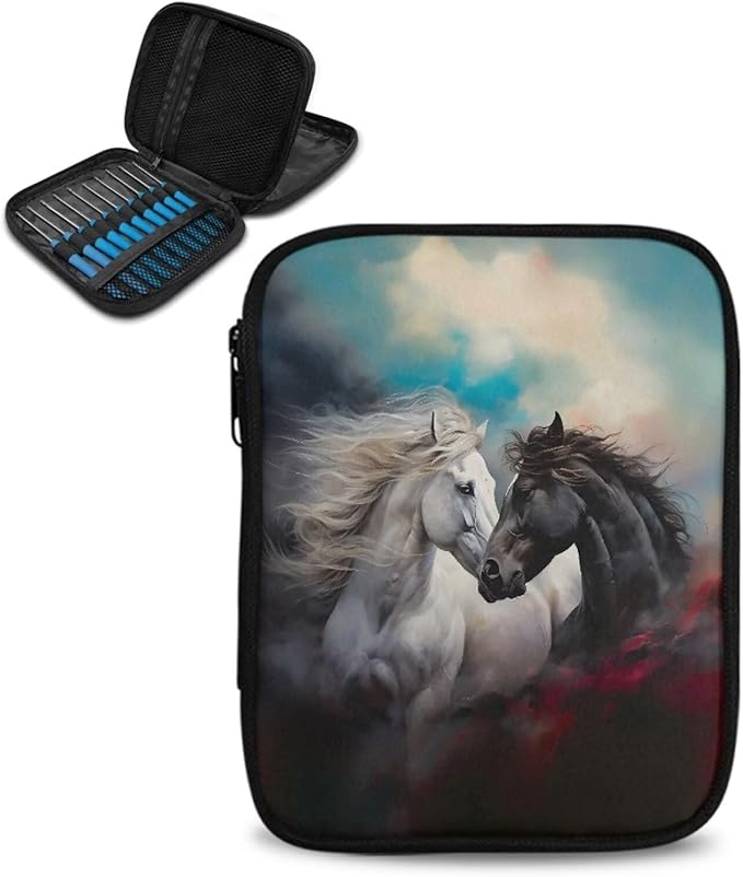 Hechitok Horse Print Empty Crochet Hook Case Crochet Hook Organizer Case Stand Up Crochet Organizer Crochet Hook Holder for Knitting Crochet Supplies