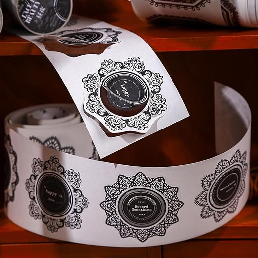 Vintage Pre-Cut Lace Border Circle Stickers Tape for Journaling, 6 Rolls White Kraft Paper Decorative Tapes Set, Frame Labels for Scrapbooking, Junk Journal Supplies, Collage, Card Making