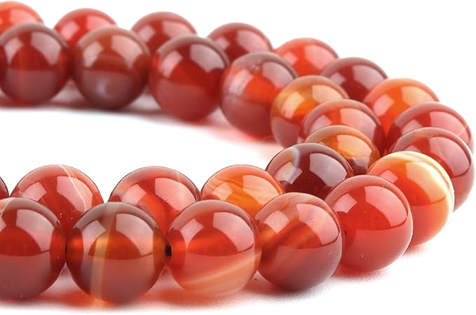 Natural Stone Beads for Jewelry Making - 6mm Gemstone Round Beads for Bracelets(59-62pcs, Red Striped Agate)