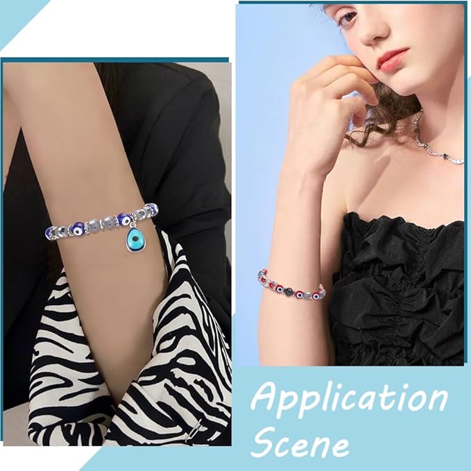 SUNNYCLUE 1 Box 6 Sets Evil Eye Bracelet Making Kits Lucky Hamsa Charms Blue Lampwork Glass Bead Natural Lava Rock Beads Spacer Beads for Jewelry Making Kits Women Adults Bracelets Adults