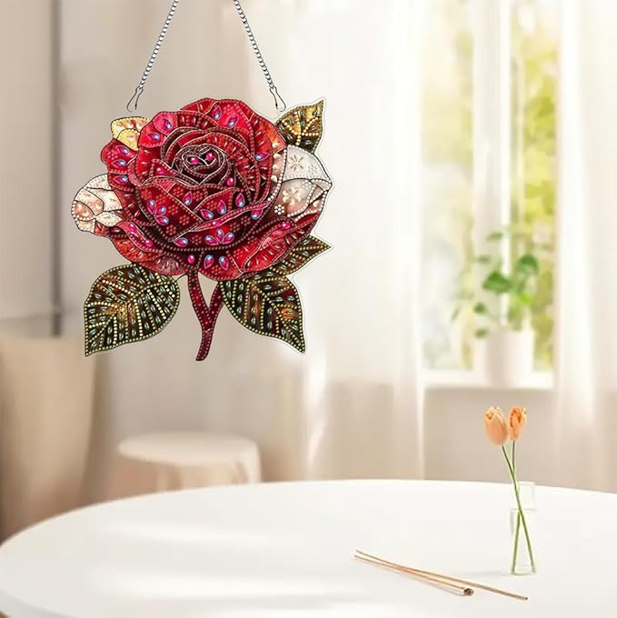 hyzsj DIY Hanging Diamond Art Pendant Painting Kit Rose, Special Crystal Gem Craft Painting Kit Ornament 9.4x9.4inch