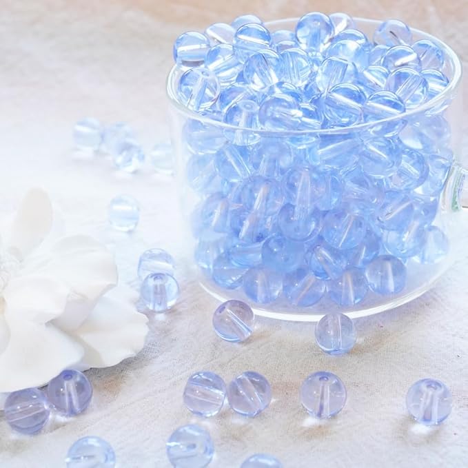 Jabrand 150pcs Beads Kit, 8mm Transparent Glass Beads Clear Round Crystal Beads for Bracelet Making Jewelry DIY Crafts Supplies (Blue)