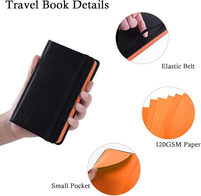 Small Premium Orange Art Sketchbook,5.7 x 3.54 inches Mixed Media Notebook,34 Sheets 120 GSM Acid-Free Folding Drawing Papers, Hardcover Pocket Journal Sketchbook for All Artists