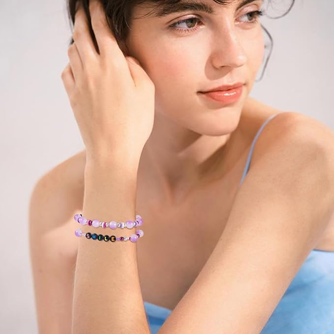 Spritewelry Friendship Bracelet Making Kit with Glass Seed Beads 8mm Purple Clay Beads Bracelet Making Kit for Adults Letter Bead for Jewelry Making DIY Crafts Gift Supplies 1 Bag