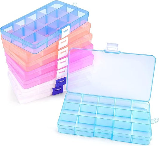 Opret 15 Girds Bead Organizer(8 Pack), Earring Organizer Box, SMALL Plastic Containers with Adjustable Dividers for Crafts Jewelry Screws Fishing Tackles Small Items, Size 6.9×3.9×0.9in