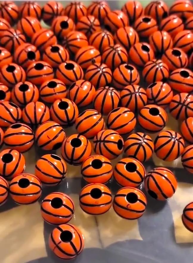 Iconikal 240-Count Acrylic Beads, 12mm Round Plastic Craft Beads for Bracelets, Necklaces, Keychains & Lanyards (Basketball)