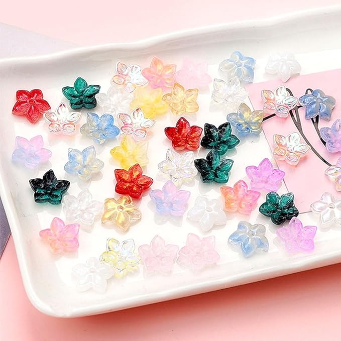 60PCS Colorful Flower Glass Beads Bulk Jewelry Beads for Jewelry Making Supplies Flower Charms for Bracelets Floral Charm Necklace Bracelet Making Kit Bead Spacers with Hole Cute Flowers Bead Charms