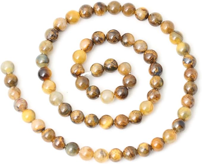 cheavian 60pcs 6mm natural golden pietersite gemstone round loose beads stone beads for jewelry making diy findings 1 strand 15"