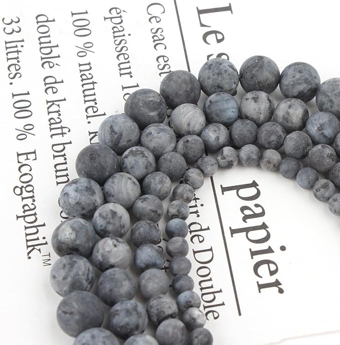 Stone Beads, 60pcs Matte Black Labradorite, 6mm Round Loose Beads for Jewelry Making, Bracelets, with Bag, String & Card