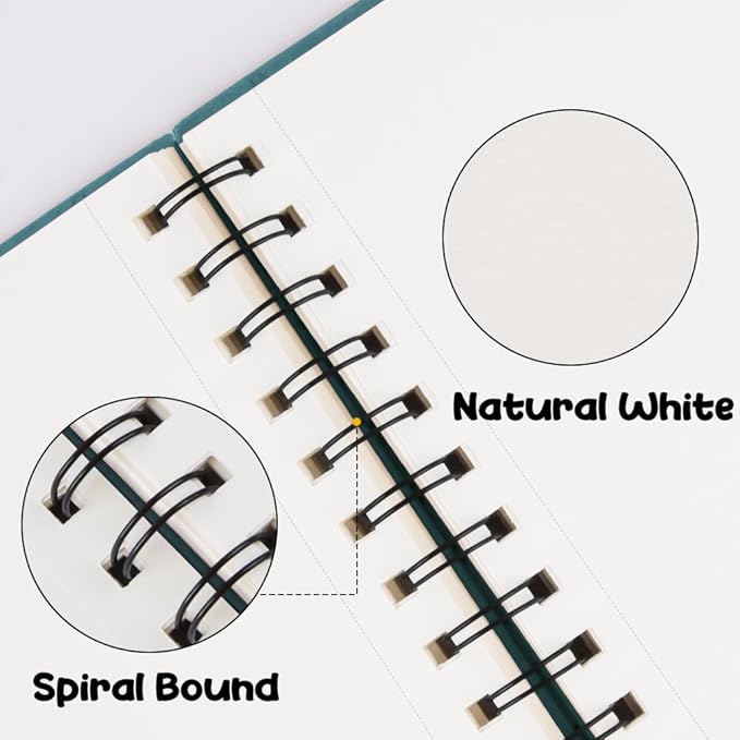 5.8x8.3in Sketch Book, 60Sheets Spiral Bound Notebooks, Natural White 92lbs/150gsm Acid-Free Drawing Paper for Painting,Sketching, Professional Sketch Pad for Artists, Beginners. NW-Blue Green