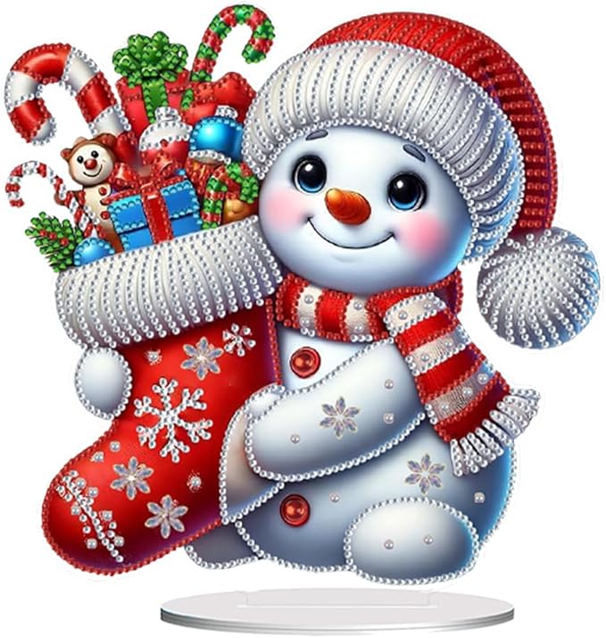 LAKEQUILL Christmas Diamond Painting Kits, Tabletop Ornament, Stand Up Diamond Art Desktop Kits for Home Office Decor, New Year Gift - Snowman (Red)