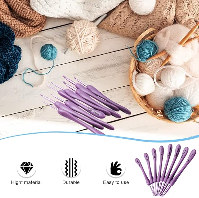 Crochet Hooks Kit High Quality Aluminum Large-Eye Blunt Needles Ergonomic Handle Crochet Hooks Needles for Arthritic Hands 8 Pcs