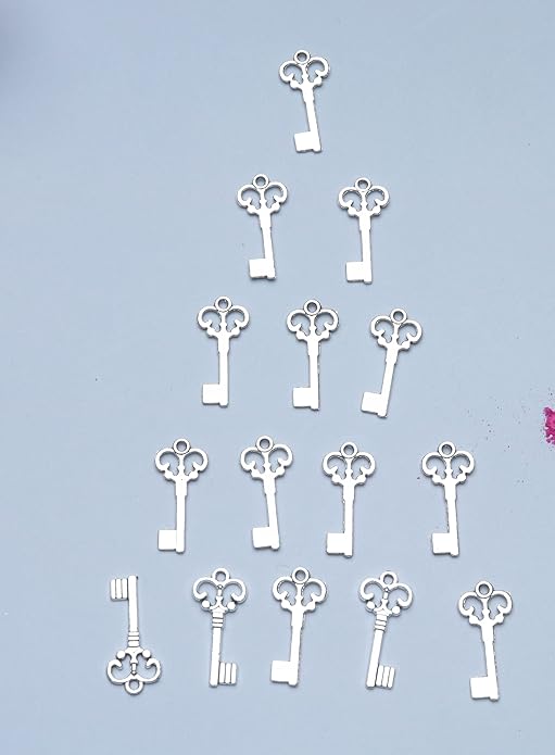 50 Pcs Keys Pendants Beading Supplies Vintage Metal Mini Key Charms for DIY Jewelry Making Kit Handmade Necklace Bracelet Key Ring Chain Earring Party Decoration