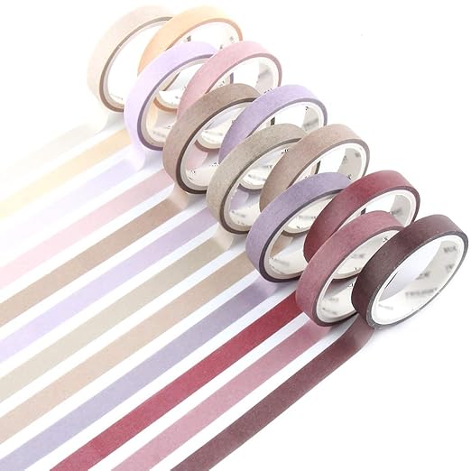 YUBBAEX 12 Rolls Washi Tape Set Natural Color Decorative Tapes for Arts, DIY Crafts, Journals, Planners, Scrapbook, Wrapping Wide -Salty Morandi- (Morandi, 8mm x 12Rolls)