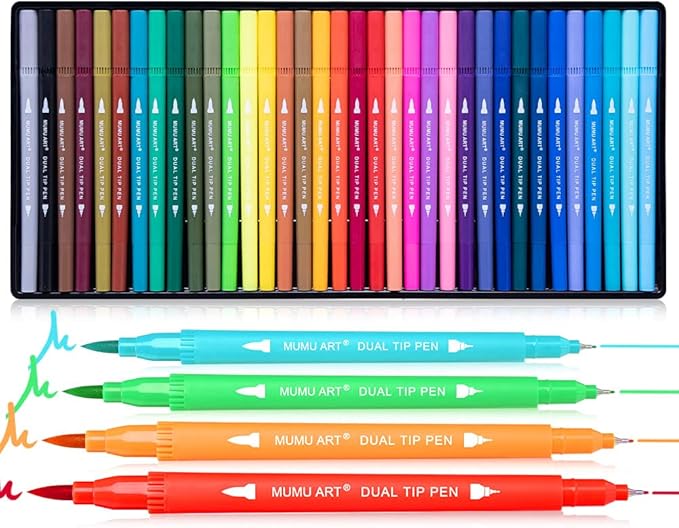 35 Dual Markers Pen for Adult Coloring Book, Coloring Brush Art Marker, Fine Tip Colored Pens for Bullet Journaling Drawing Planner