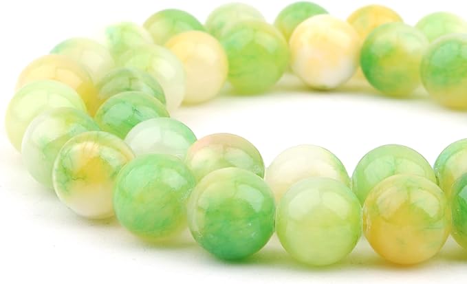 Persian Jade Stone Beads for Jewelry Making - 6mm Gemstone Round Beads for Bracelets(59-62pcs, Green Yellow Persian Jade)