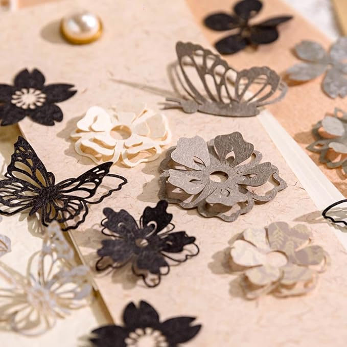 300pcs Scrapbook Paper Cutouts Lace Flowers Butterfly for Scrapbooking Embellishments Supplies, Junk Journaling, Card Making, Mixed Media, Vintage Diecut Floral Collage Materials
