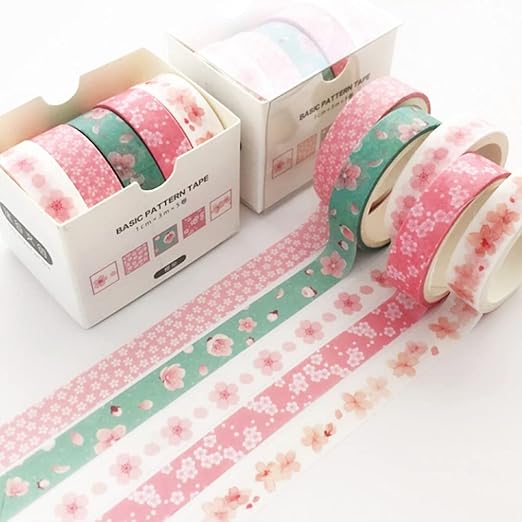 YUBBAEX 5 Rolls Washi Tape Set Creative Basic Skinny Masking Decorative Tapes for Arts, DIY Crafts, Journals, Planners, Scrapbooking, Wrapping (Sakurazen)