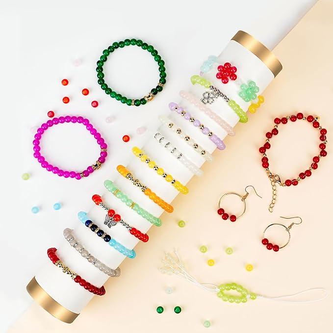 sistenia 6mm glass beads bracelet making kit 1400pcs, 24 colors crystal beads for jewelry making round beads diy crafts with spacer beads charms accessories