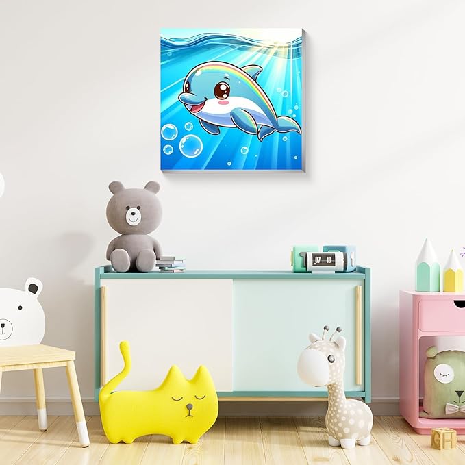 Reivworl Paint by Numbers Kit for Kids with Frame and Easel, Dolphin Paint by Number for Kids Age 6-8-12, Acrylic Paint by Numbers for Gifts and Home Decor (8X8inch)