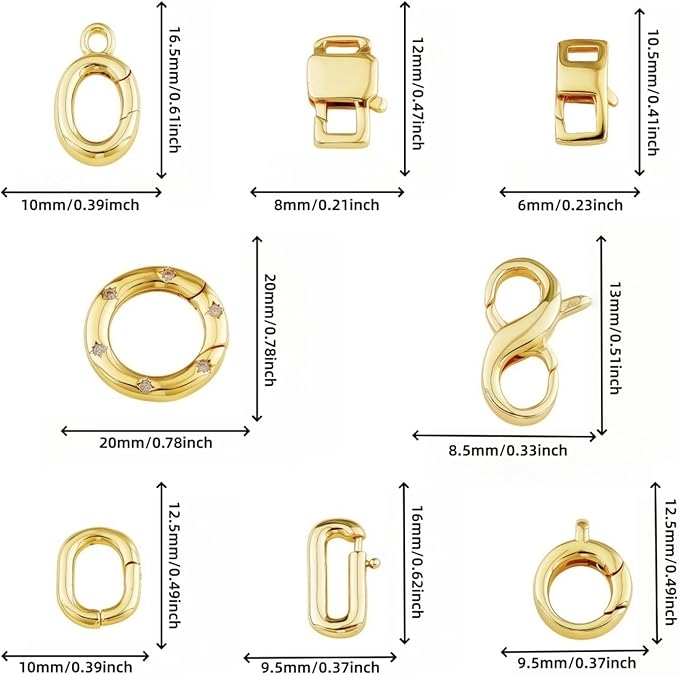 16pcs 18k gold filled oval carabiner clasp, lobster claw and spring clasps for diy jewelry making, necklace bracelet keychain findings (style 2)