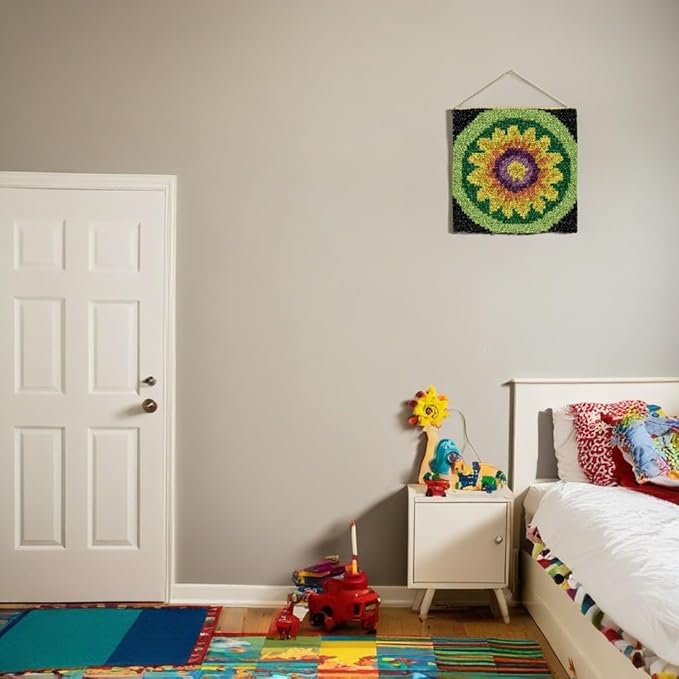 YP Sunflower Latch Hook Rug Kit for Adults Beginners - 12x12 Inch DIY Craft Crochet Rug, Beginner-Friendly Art Project for Home Decor, Easy-to-Make Needlecraft Kit