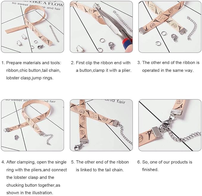 EuTengHao 440Pcs Ribbon Bracelet Kit Bookmark Pinch Crimp Ends Jewelry Findings Supplies Includes Ribbon Ends Crimps Lobster Clasps Open Jump Rings and Chain Extenders (Gold and Silver)