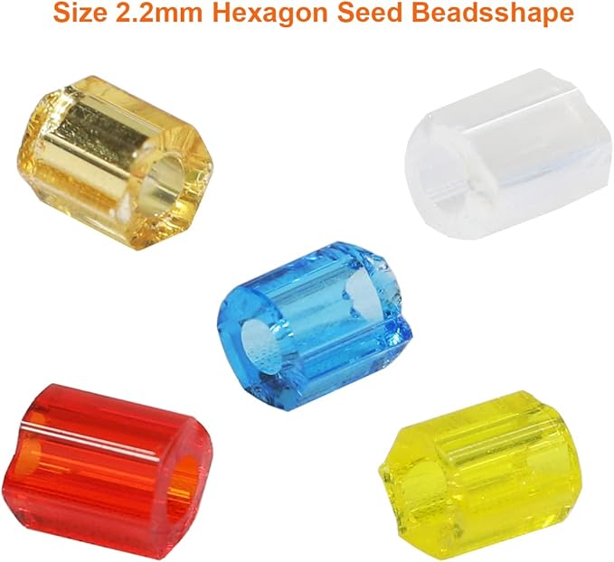 10/0 Glass Hexagon Seed Beads with Beading Needles About 21600pcs in Box , Seed Beads for Jewelry Making, Hexagon 2 X 2.2mm(900pcs/Color, 24 Colors)
