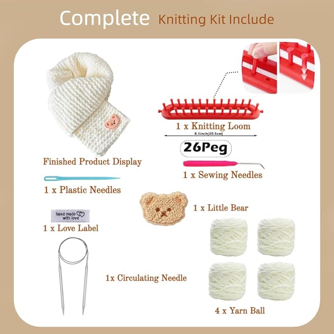 yarniss scarf knitting loom kit,diy loom kit with plush yarn for beginner,learn to knit kit with step by step video tutorial
