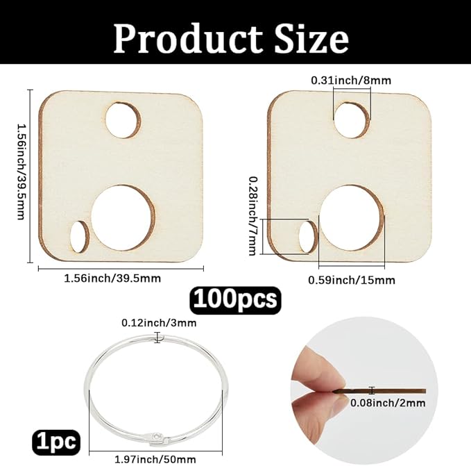 GORGECRAFT 100Pcs Wood Thread Embroidery Floss Organizer Square Cross Stitch Bobbins 1.6x1.6 Inch Wooden Board Card Sewing Thread Winding with Floss Ring for Cross Cotton Craft DIY Sewing Storage