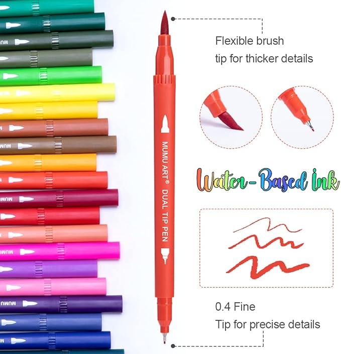 35 Dual Markers Pen for Adult Coloring Book, Coloring Brush Art Marker, Fine Tip Colored Pens for Bullet Journaling Drawing Planner
