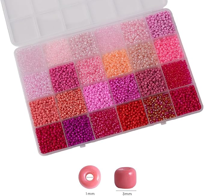 Red Colors 3mm Seed Beads, 5200Pcs Glass Seed Beads Kit with Storage Box for DIY Necklace Bracelet Crafts